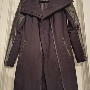 RUDSAK Dark Trench Coat with Leather Sleeves